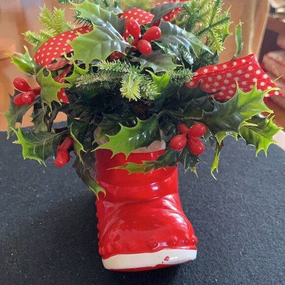 Vtg Inarco Christmas ceramic Santa boot complete with greenery - Picture 8 of 8